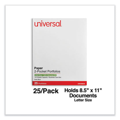 Two-Pocket Portfolios with Textured Covers, Accommodates 11 x 8.5 Sheets, Dark Blue, 25/Box