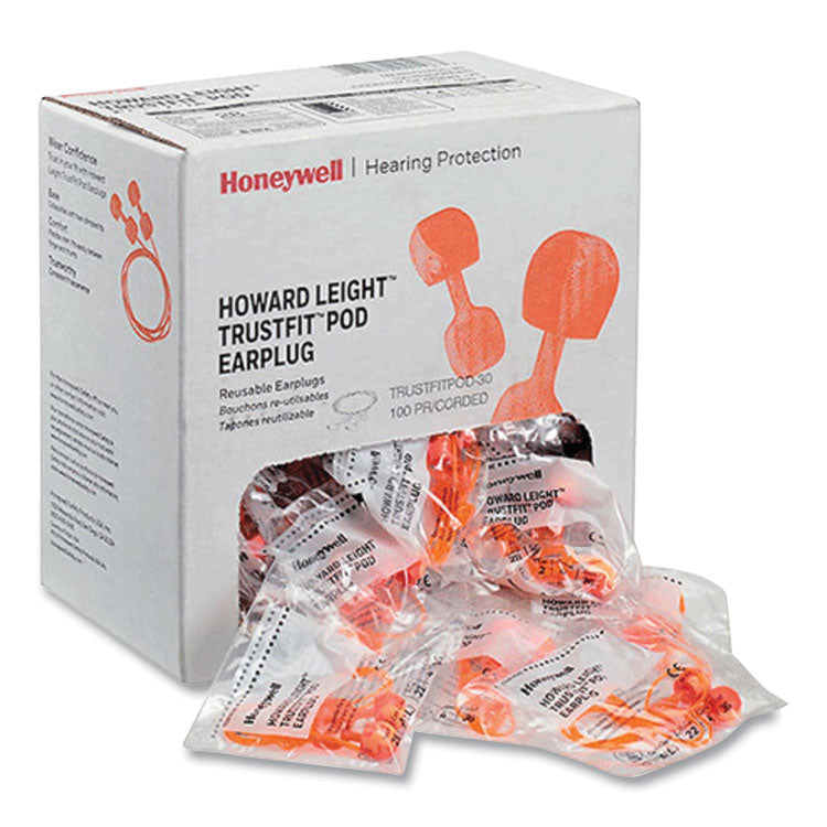 TrustFit Pod Corded Reusable Foam Earplugs, 28 dB NRR, One Size Fits Most, Orange/Red Spherical Pod Plugs, 1,000/Carton