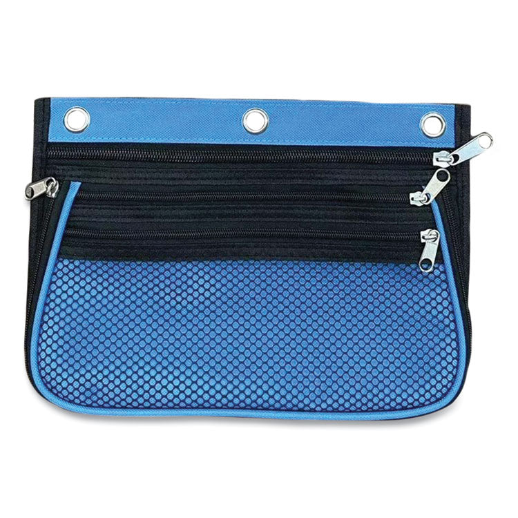 Three-Pocket Binder-Insertable Expandable Pencil Pouch, 3 Compartments, 3-Hole Punched, 10.25" x 7.5", Assorted, 3/Pack