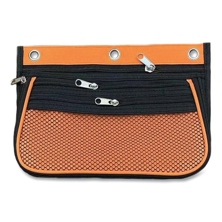 Three-Pocket Binder-Insertable Expandable Pencil Pouch, 3 Compartments, 3-Hole Punched, 10.25" x 7.5", Assorted, 3/Pack