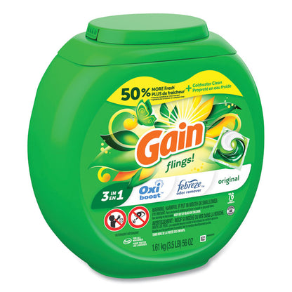 Flings Detergent Pods, Gain Original Scent, 76 Pods/Tub