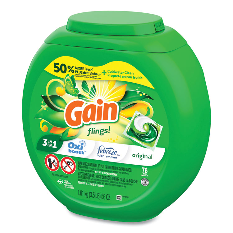 Flings Detergent Pods, Gain Original Scent, 76 Pods/Tub