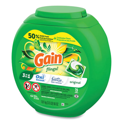 Flings Detergent Pods, Gain Original Scent, 76 Pods/Tub
