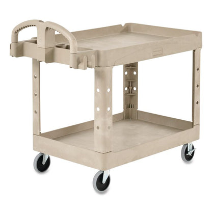 BRUTE Heavy-Duty Utility Cart with Lipped Shelves, Plastic, 2 Shelves, 500 lb Capacity, 17.13" x 38.5" x 38.88", Beige