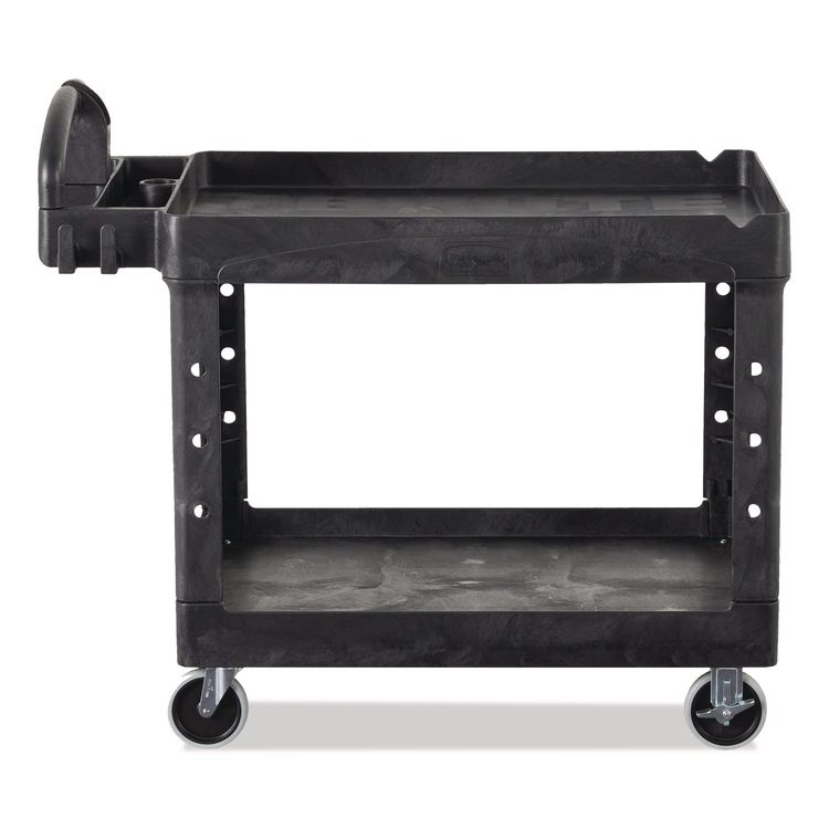 BRUTE Heavy-Duty Utility Cart with Lipped Shelves, Plastic, 2 Shelves, 500 lb Capacity, 17.13" x 38.5" x 38.88", Black