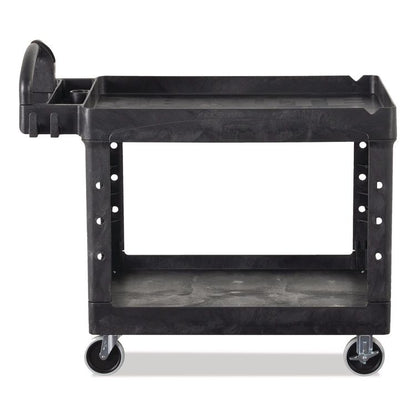 BRUTE Heavy-Duty Utility Cart with Lipped Shelves, Plastic, 2 Shelves, 500 lb Capacity, 17.13" x 38.5" x 38.88", Black