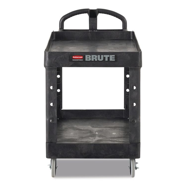 BRUTE Heavy-Duty Utility Cart with Lipped Shelves, Plastic, 2 Shelves, 500 lb Capacity, 17.13" x 38.5" x 38.88", Black