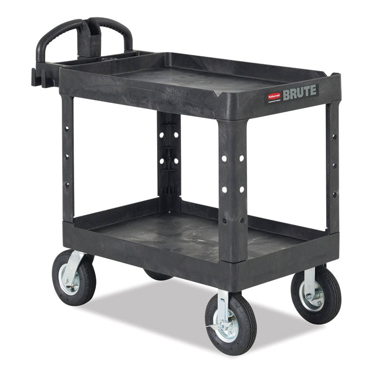 BRUTE Heavy-Duty Utility Cart with Lipped Shelves, Plastic, 2 Shelves, 500 lb Capacity, 25.9" x 45.2" x 32.2",  Black