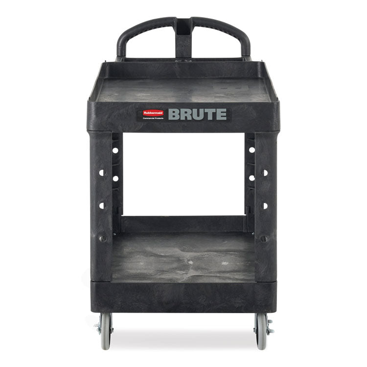 BRUTE Heavy-Duty Utility Cart with Lipped Shelves, Plastic, 2 Shelves, 500 lb Capacity, 25.9" x 45.2" x 32.2",  Black