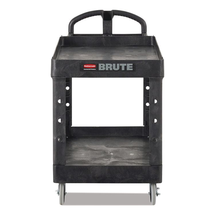 BRUTE Heavy-Duty Utility Cart with Lipped Shelves, Plastic, 2 Shelves, 750 lb Capacity, 25.25" x 54" x 39.25", Black