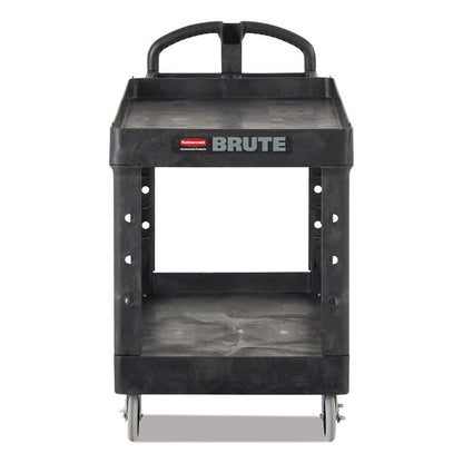 BRUTE Heavy-Duty Utility Cart with Lipped Shelves, Plastic, 2 Shelves, 750 lb Capacity, 25.25" x 54" x 39.25", Black