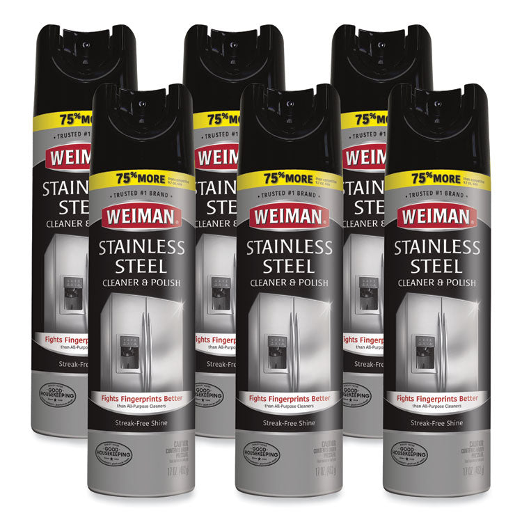 Stainless Steel Cleaner and Polish, 17 oz Aerosol Spray, 6/Carton