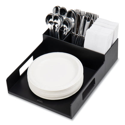 Network Collection Utensil, Napkin and Plate Countertop Organizer, 15.2 x 11.5 x 4.45, Plastic, Black
