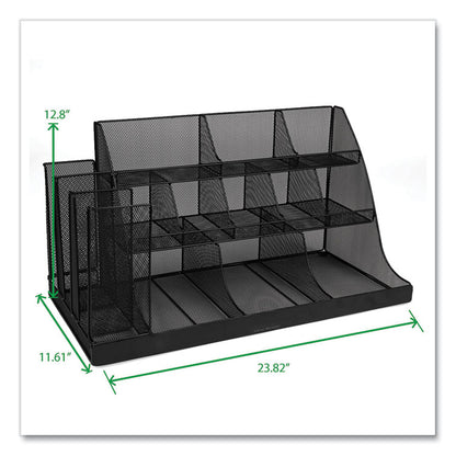 Network Collection 14-Compartment Coffee Cup and Condiment Countertop Organizer, 11.61 x 23.9 x 12.76, Black