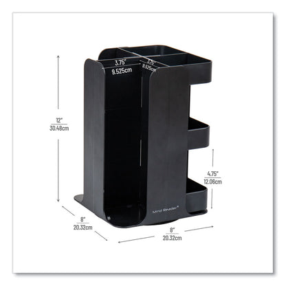 Anchor Collection 8-Compartment Coffee Cup, Lid, and Condiment Carousel Countertop Organizer, 8 x 8 x 12, Black