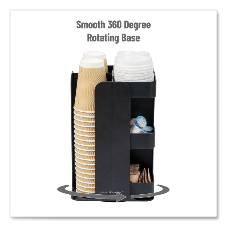Anchor Collection 8-Compartment Coffee Cup, Lid, and Condiment Carousel Countertop Organizer, 8 x 8 x 12, Black