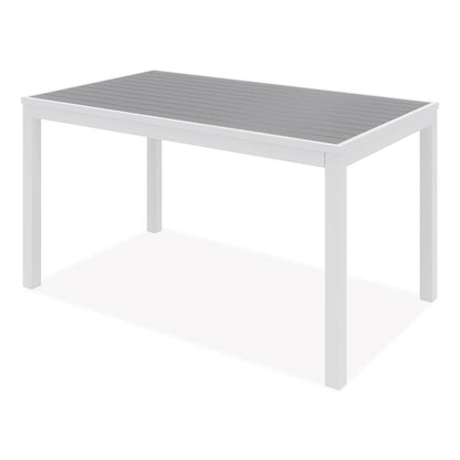 Eveleen Outdoor Dining Table Set, 55" x 35" x 29" Rectangular Table, 2 Benches, 2 Armchairs, Gray/White