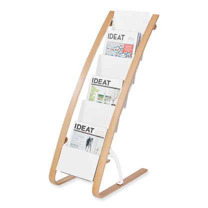Literature Floor Display Rack, 19.68 x 13.38 x 36.61, White/Woodgrain