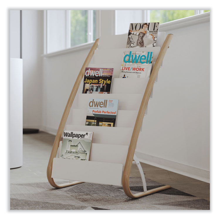 Literature Floor Display Rack, 22.8 x 19.69 x 36.61, White/Woodgrain