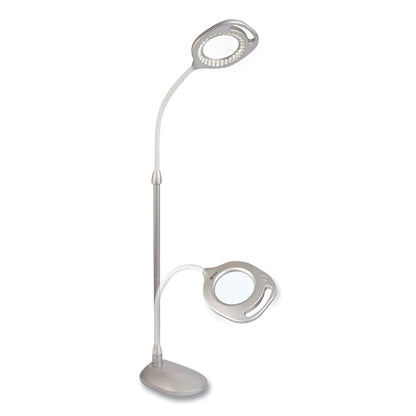 2-in-1 LED Magnifier Floor and Table Light, 39.5" High, Silver/White