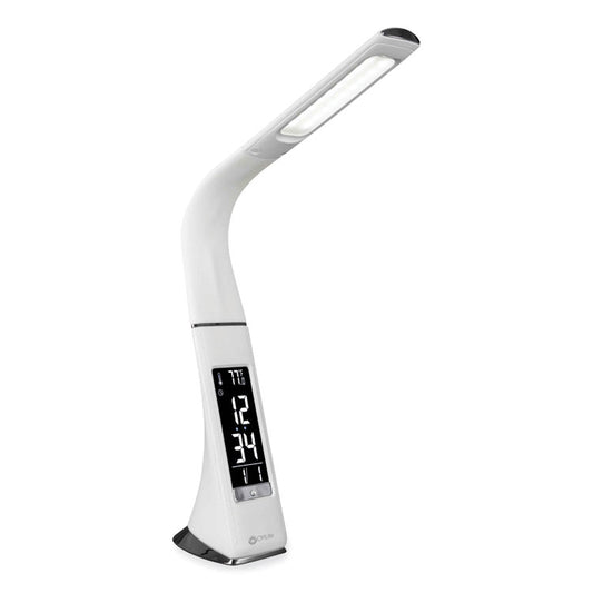 Wellness Series Sanitizing Thrive LED Desk Lamp with Clock, 10" to 18.75", White