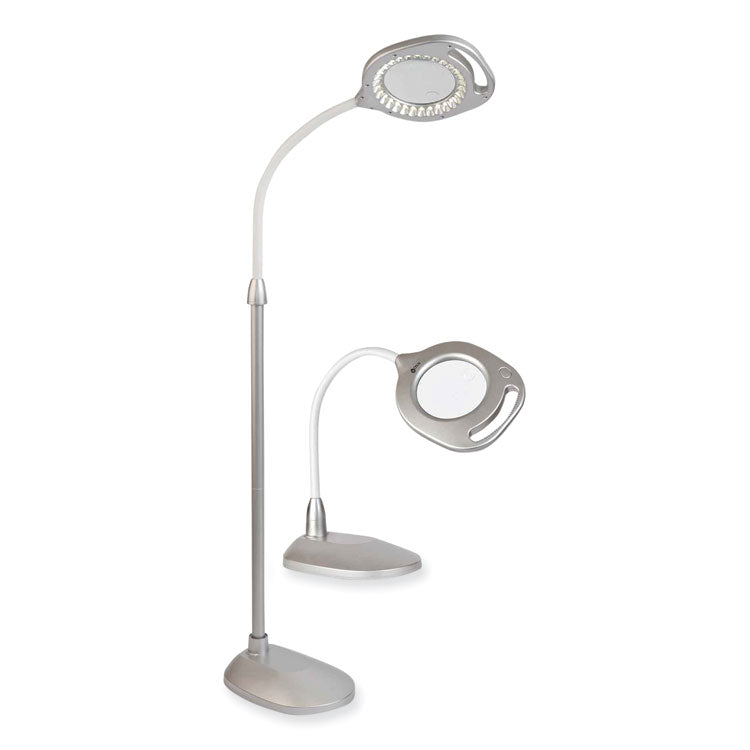 2-in-1 LED Magnifier Floor and Table Light, 39.5" High, Silver/White