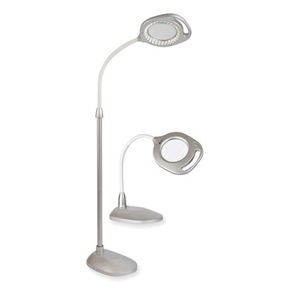 2-in-1 LED Magnifier Floor and Table Light, 39.5" High, Silver/White
