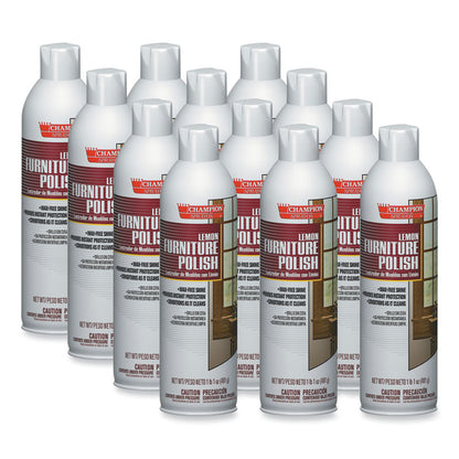 Champion Sprayon Furniture Polish, Lemon Scent, 17 oz Aerosol Spray, 12/Carton