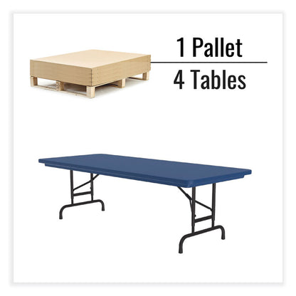 Adjustable Folding Tables, Rectangular, 72" x 30" x 22" to 32", Blue Top, Black Legs, 4/Pallet