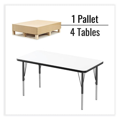 Dry-Erase Markerboard Activity Tables, Rectangular, 48" x 24" x 19" to 29", White Top, Black Legs, 4/Pallet
