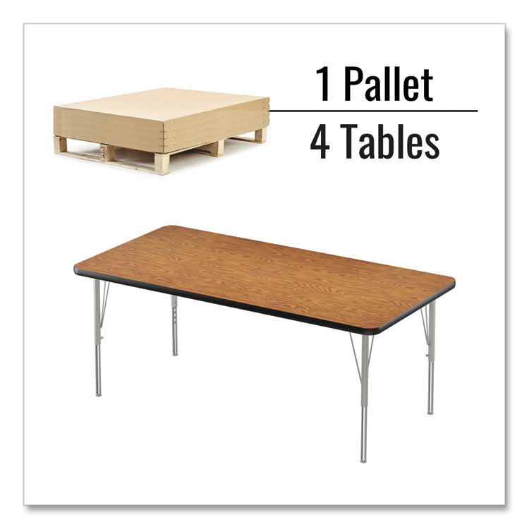 Adjustable Activity Table, Rectangular, 60" x 30" x 19" to 29", Medium Oak Top, Black Legs, 4/Pallet