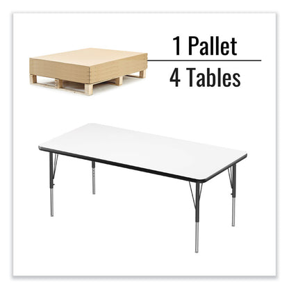 Markerboard Activity Tables, Rectangular, 60" x 30" x 19" to 29", White Top, Black Legs, 4/Pallet