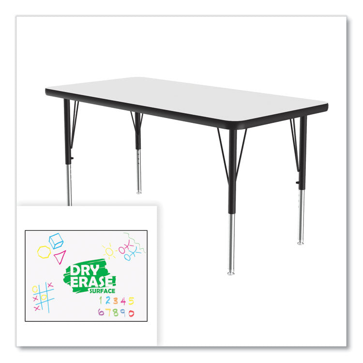 Dry-Erase Markerboard Activity Tables, Rectangular, 48" x 24" x 19" to 29", White Top, Black Legs, 4/Pallet