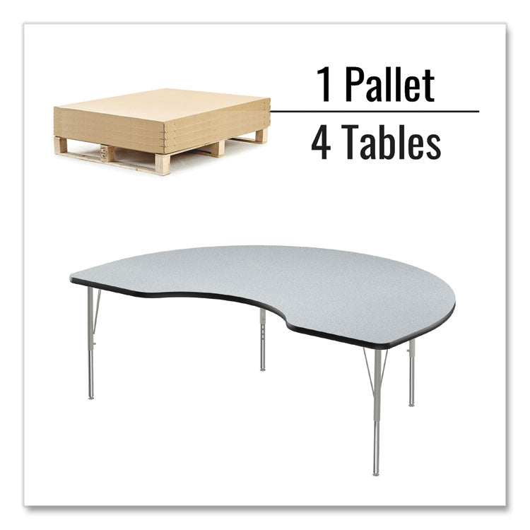 Adjustable Activity Tables, Kidney Shaped, 72" x 48" x 19" to 29", Gray Top, Gray Legs, 4/Pallet