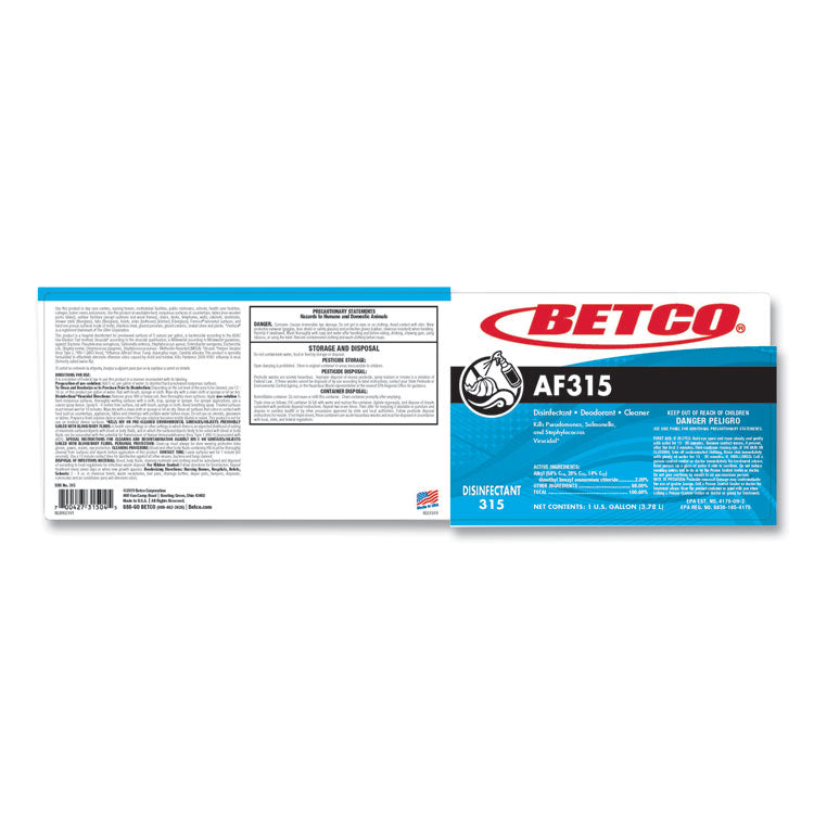 AF315 Disinfectant Cleaner, Citrus Floral Scent, 1 gal Bottle, 4/Carton