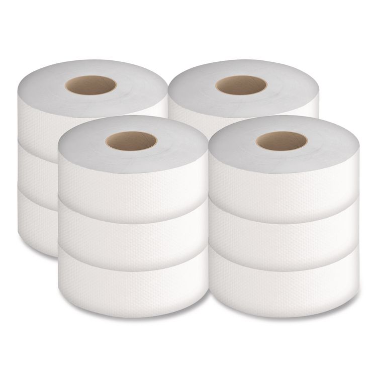 JRT Jumbo Bath Tissue, Septic Safe, 2-Ply, 3.5" x 750 ft, White, 12 Rolls/Carton