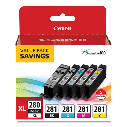 2021C007 (CLI-281, PGI-280 XL) ChromaLife100+ Ink, Black XL/Black/Cyan/Magenta/Yellow, 5/Pack