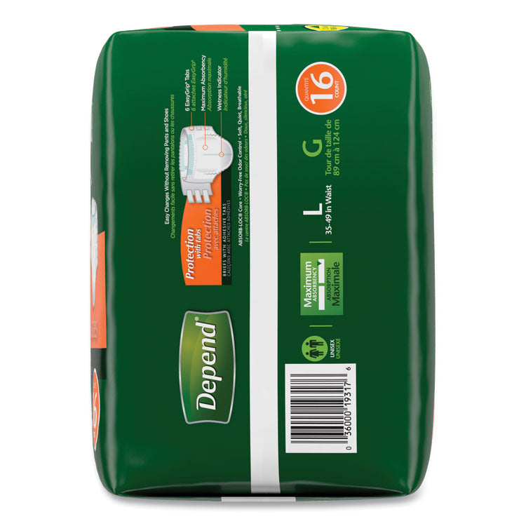 Incontinence Protection with Tabs, Large, 35" to 49" Waist, 16/Pack, 3 Packs/Carton