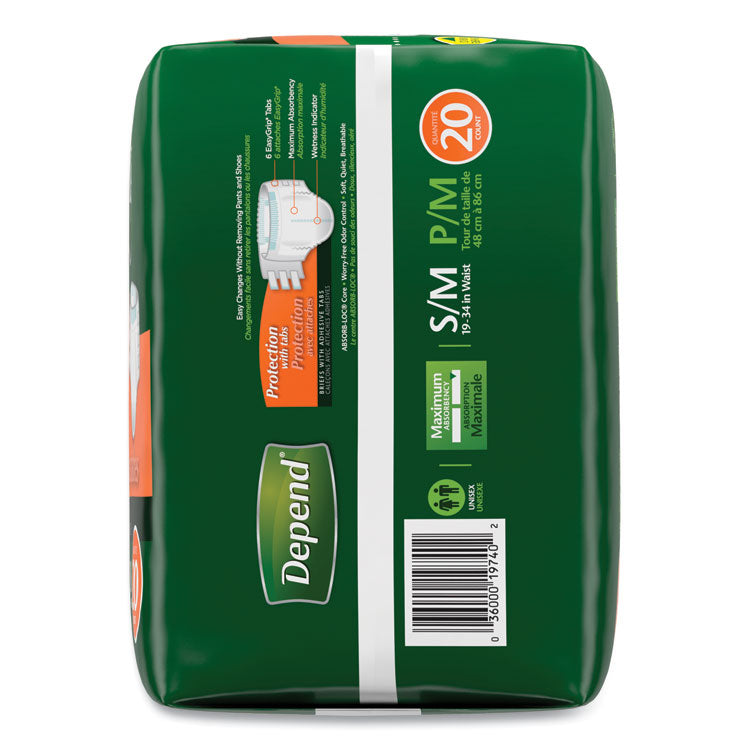 Incontinence Protection with Tabs, Small/Medium, 19" to 34" Waist, 20/Pack, 3 Packs/Carton