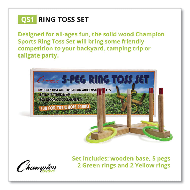 Ring Toss Set, Plastic/Wood, Assorted Colors, 5 Pegs, 4 Rings