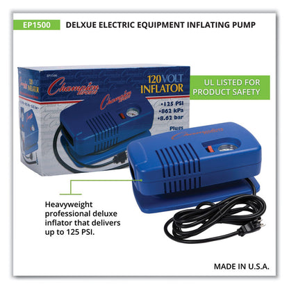 Electric Inflating Pump with Gauge, Hose and Needle, 0.25 hp Compressor, 50 psi, 8 ft Cord