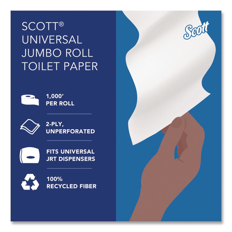 Essential 100% Recycled Fiber JRT Bathroom Tissue for Business, Septic Safe, 2-Ply, 3.55" x 1,000 ft, White, 12 Rolls/Carton