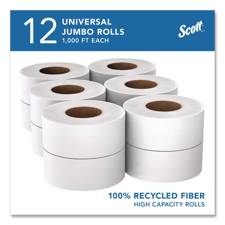 Essential 100% Recycled Fiber JRT Bathroom Tissue for Business, Septic Safe, 2-Ply, 3.55" x 1,000 ft, White, 12 Rolls/Carton