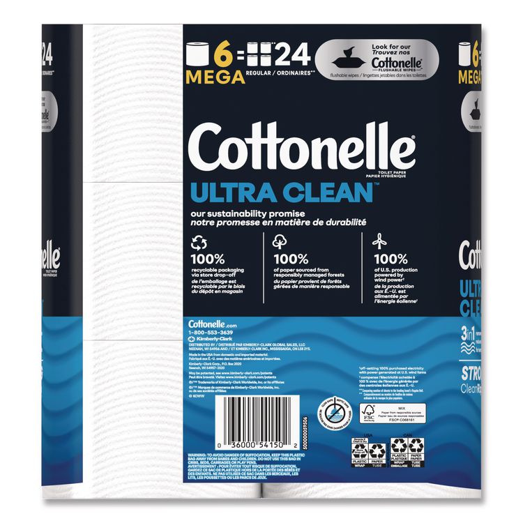 Ultra CleanCare Toilet Paper, Strong Tissue, Septic Safe, 1-Ply, White, 284 Sheets/Roll, 6 Rolls/Pack, 36 Rolls/Carton