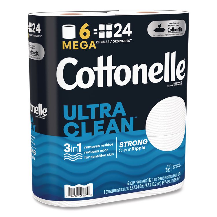 Ultra CleanCare Toilet Paper, Strong Tissue, Septic Safe, 1-Ply, White, 284 Sheets/Roll, 6 Rolls/Pack, 36 Rolls/Carton