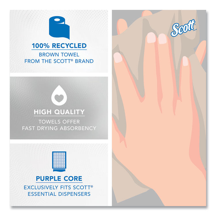 Essential 100% Recycled Fiber Hard Roll Towel, 1-Ply, 8" x 700 ft, 1.5" Core, Brown, 6 Rolls/Carton