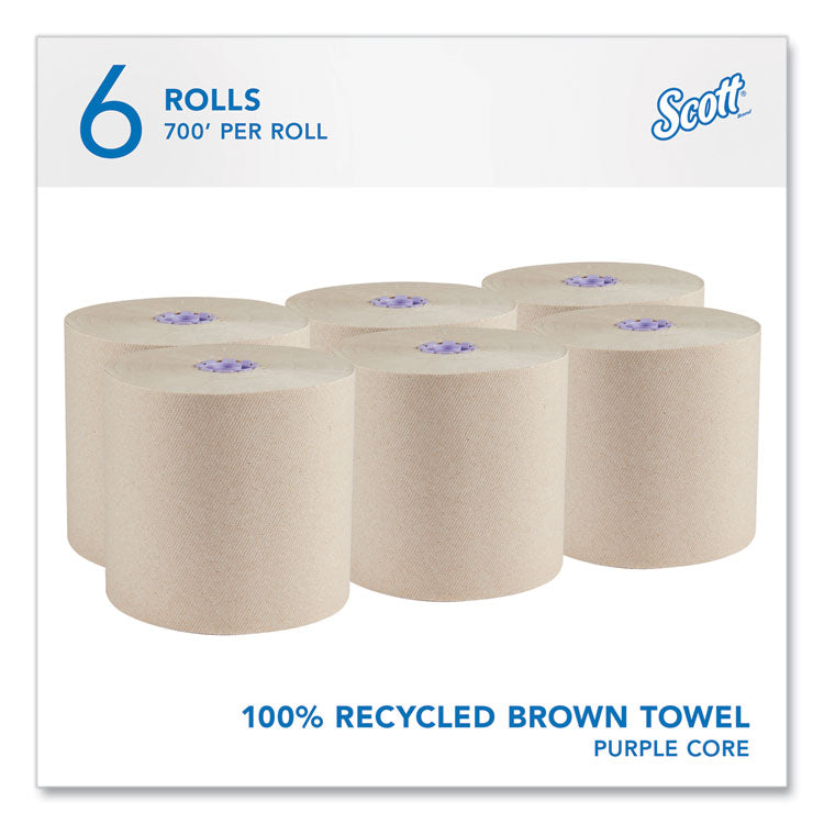 Essential 100% Recycled Fiber Hard Roll Towel, 1-Ply, 8" x 700 ft, 1.5" Core, Brown, 6 Rolls/Carton