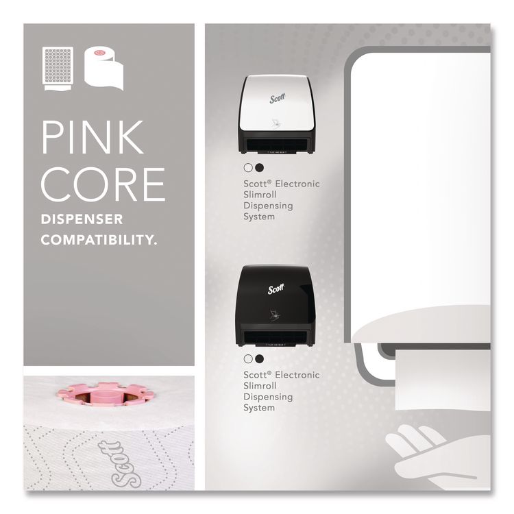 Slimroll Towels, 1-Ply, 8" x 580 ft, White/Pink Core, Traditional Business, 6 Rolls/Carton