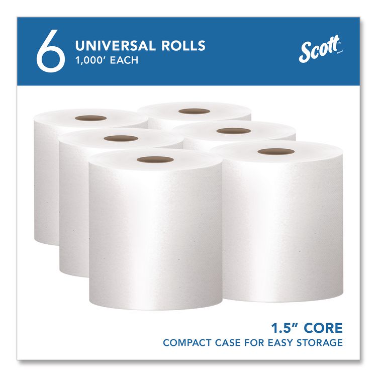 Essential High Capacity Hard Roll Towels for Business, 1-Ply, 8" x 1,000 ft, 1.5" Core, Recycled, White, 6 Rolls/Carton