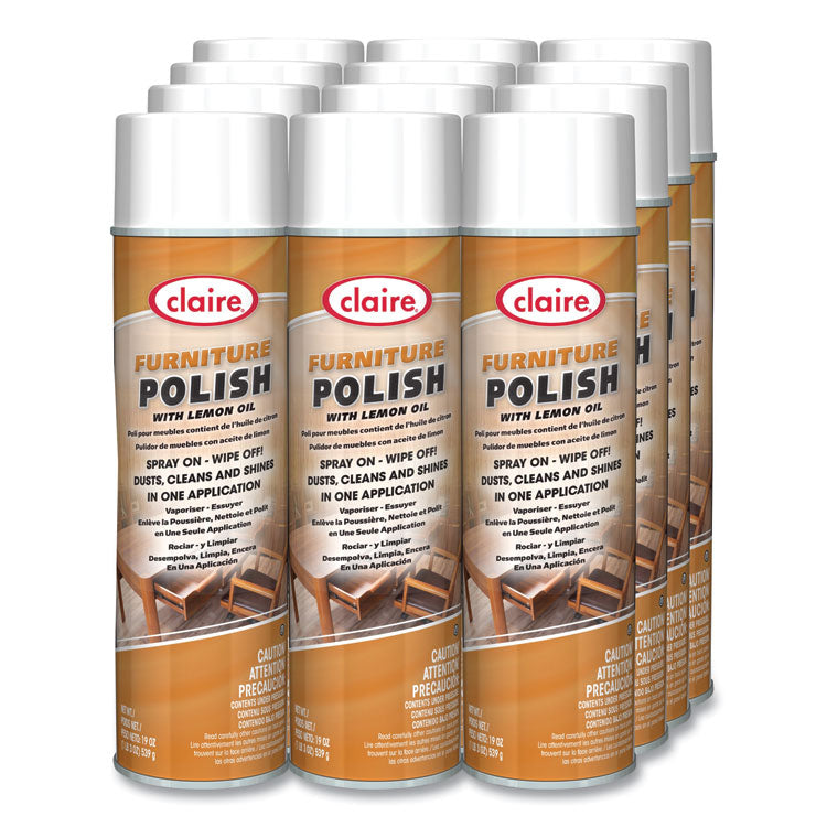 Furniture Polish with Lemon Oil, Lemon Scent, 19 oz Aerosol Spray, Dozen